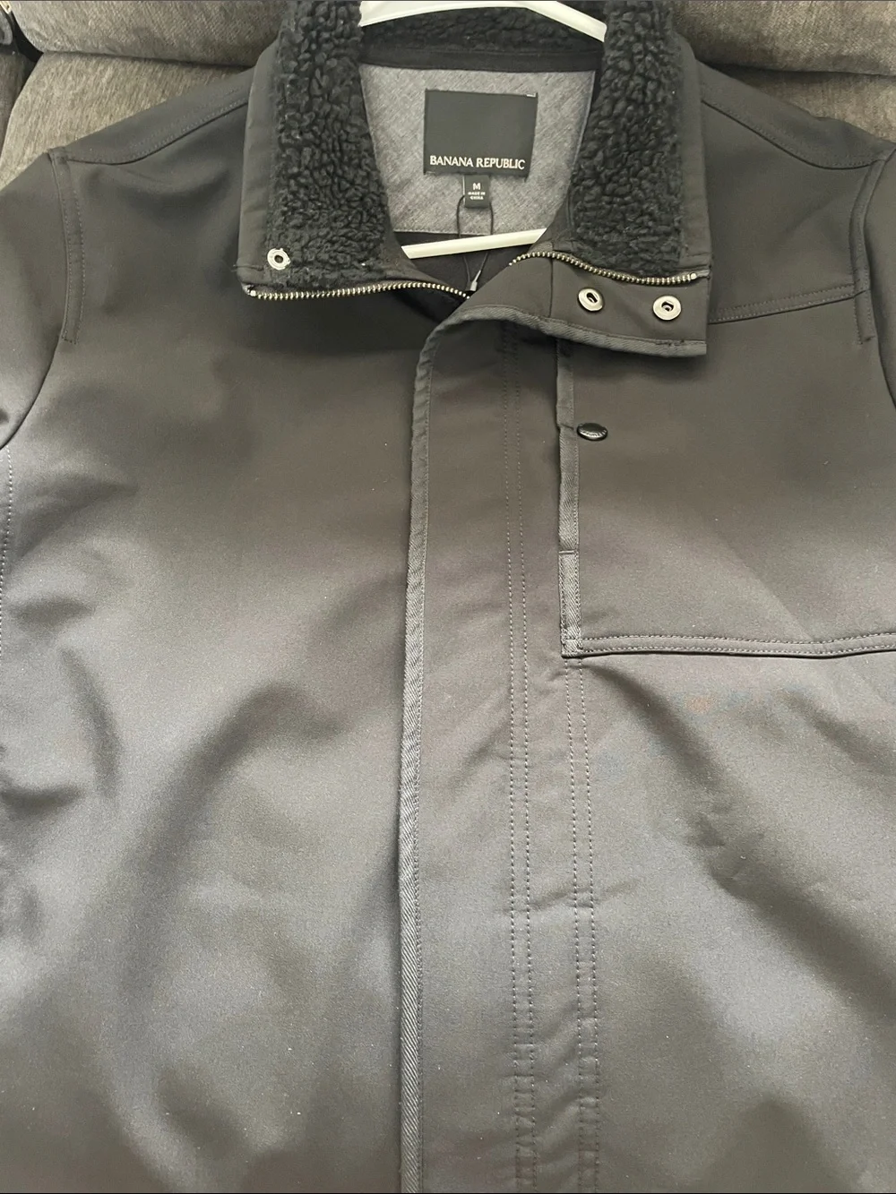 Banana Republic Men’s Black Lightweight Jacket with Sherpa Collar